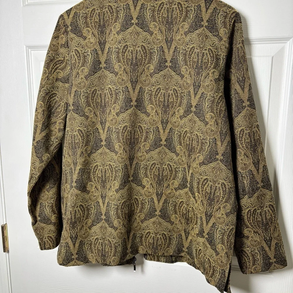 BonWorth Tapestry Jacket Women's Large Full Zipper Brown Paisley Jacquard Granny